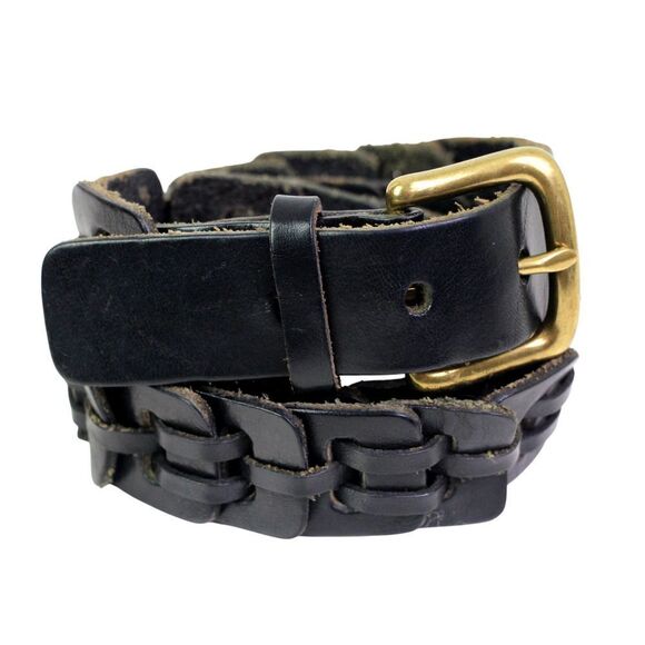 CLASSIC BRAIDED BLACK GENUINE LEATHER 1 1/4"Wd DRESS WOMEN'S BELT Sz M/L (C39 - Picture 2 of 11